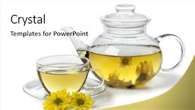  Presentation with chrysanthemum - PPT layouts with pot with chinese chrysanthemum tea background and a white colored foreground