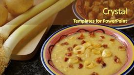  Presentation with leek soup - PPT theme consisting of potato and leek soup background and a tawny brown colored foreground