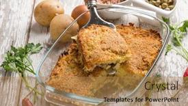  Presentation with tuna - Beautiful slide set featuring potato-cake-with-tuna-capers backdrop and a coral colored foreground