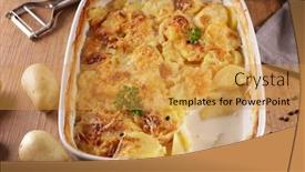  Presentation with potato - PPT theme with potato-casserole-with-cream background and a gold colored foreground
