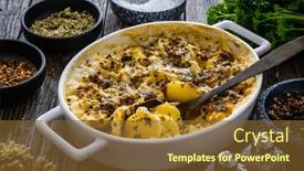  Presentation with mozzarella cheese - Presentation having potato-casserole-with-mozzarella-cheese background and a tawny brown colored foreground