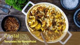  Presentation with mozzarella cheese - Presentation theme having potato-casserole-with-mozzarella-cheese background and a tawny brown colored foreground