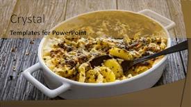  Presentation with mozzarella cheese - Presentation design enhanced with potato-casserole-with-mozzarella-cheese background and a gold colored foreground