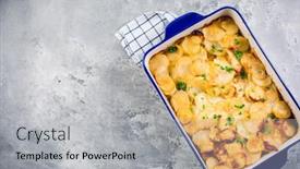  Presentation with vegetarian - PPT layouts enhanced with potato-casserole-with-onions background and a light gray colored foreground