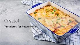  Presentation with vegetarian - Slide set having potato-casserole-with-onions background and a light gray colored foreground