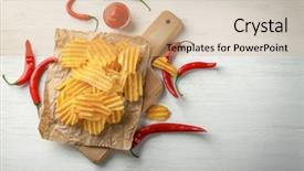  Presentation with food potato chips crisps snacks - Audience pleasing theme consisting of potato chips and chili peppers backdrop and a  colored foreground