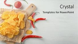  Presentation with food potato spicy chips crisps snacks - PPT layouts featuring potato chips and chili peppers background and a light gray colored foreground