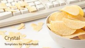  Presentation with potato chips - Colorful slides enhanced with potato chips and keyboard backdrop and a cream colored foreground