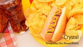  Presentation with picnic table and food - PPT layouts with potato chips glass of soda background and a yellow colored foreground