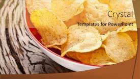  Presentation with potato chips - Cool new slide set with potato chips in a bowl on a wooden table backdrop and a yellow colored foreground