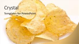  Presentation with potato chips - PPT theme with potato chips on a white background and a blonde colored foreground