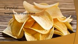  Presentation with potato chips - Slide deck with potato chips on a wooden background background and a coral colored foreground