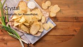  Presentation with potato chips - Colorful PPT layouts enhanced with potato chips on wooden board backdrop and a  colored foreground