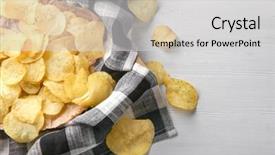  Presentation with potato chips - Slides having potato chips on wooden table background and a  colored foreground
