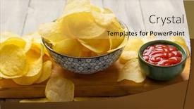  Presentation with salty - Slide set featuring potato-chips-or-crisps-popular background and a yellow colored foreground