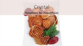  Presentation with potato chips - PPT theme with potato chips served on white plate with small pickled eggplants isolated over white background background and a lemonade colored foreground