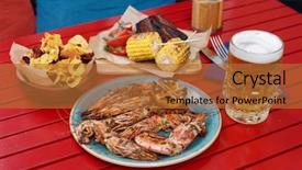  Presentation with potato chips - Cool new slide deck with potato chips served with beer backdrop and a red colored foreground