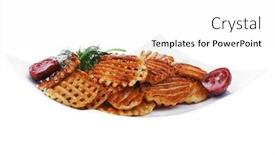  Presentation with potato chips - Presentation enhanced with potato chips served with small pickled eggplants on small white plate isolated on white background background and a white colored foreground