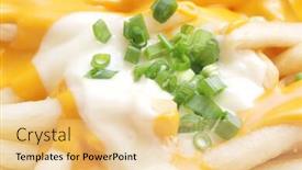  Presentation with mayonaise - Beautiful presentation theme featuring potato chips with melted cheese gravy and mayonaise backdrop and a lemonade colored foreground