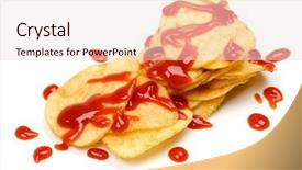  Presentation with tomato ketchup - Presentation enhanced with potato chips with tomato ketchup isolated on white background and a lemonade colored foreground