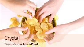  Presentation with take - Audience pleasing PPT theme consisting of hands of people take chips backdrop and a lemonade colored foreground
