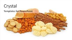  Presentation with salty - Cool new theme with salty snacks isolated on white backdrop and a white colored foreground