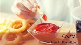  Presentation with container fast food packaging - PPT layouts with potato dips - fast food people and unhealthy background and a red colored foreground