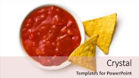  Presentation with nachos - Slide deck enhanced with potato dips - nachos and tomato dip background and a coral colored foreground