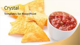  Presentation with dip - Beautiful PPT theme featuring potato dips - nachos and tomato dip backdrop and a blonde colored foreground