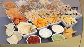  Presentation with snack - PPT layouts consisting of potato dips - savoury snack and dip food background and a coral colored foreground