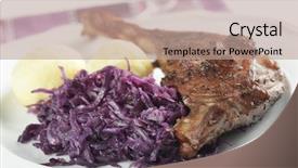  Presentation with robotic leg - Colorful slides enhanced with potato dumplings and braised cabbage backdrop and a coral colored foreground