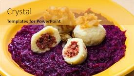  Presentation with red onion - Amazing presentation design having potato-dumplings-filled-with-smoked backdrop and a yellow colored foreground
