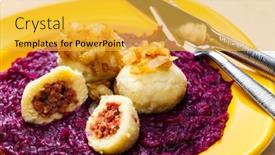  Presentation with red onion - Slide deck featuring potato-dumplings-filled-with-smoked background and a yellow colored foreground