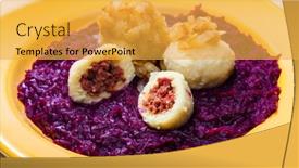  Presentation with red onion - Colorful PPT layouts enhanced with potato-dumplings-filled-with-smoked backdrop and a yellow colored foreground
