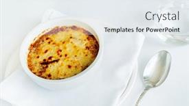  Presentation with potato - Presentation theme having potato-gratin-in-the-restaurant background and a sky blue colored foreground