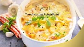  Presentation with garlic - Audience pleasing PPT theme consisting of potato-gratin-with-cream-garlic backdrop and a yellow colored foreground