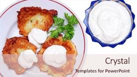  Presentation with white plate - Amazing presentation theme having potato-pancakes-on-plate backdrop and a lemonade colored foreground