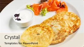  Presentation with sweet potato corn - Presentation design consisting of potato pancakes with smoked salmon background and a yellow colored foreground