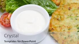  Presentation with sweet potato corn - Beautiful PPT theme featuring potato-pancakes-with-sour-cream backdrop and a lemonade colored foreground