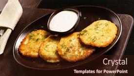  Presentation with potato - Beautiful presentation theme featuring potato pancakes with sour cream backdrop and a wine colored foreground