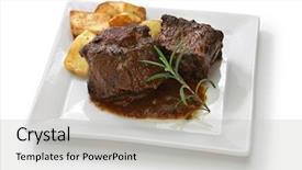  Presentation with potato - Colorful presentation enhanced with potato rabo de toro backdrop and a light gray colored foreground