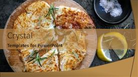  Presentation with potato - Beautiful presentation theme featuring potato-rosti-on-old-board backdrop and a gold colored foreground