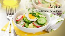 Presentation with cucumbers - Presentation having potato salad with egg radishes background and a lemonade colored foreground