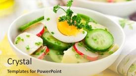  Presentation with cucumbers - Colorful PPT layouts enhanced with potato salad with egg radishes and cucumbers backdrop and a yellow colored foreground