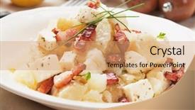  Presentation with feta cheese - Presentation theme consisting of potato salad with feta cheese and bacon background and a coral colored foreground