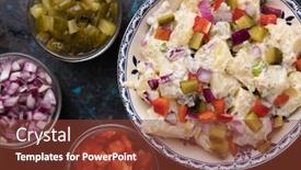  Presentation with salad dressing - Presentation theme consisting of potato-salad-with-pickles-onion background and a tawny brown colored foreground
