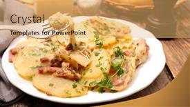  Presentation with bacon - Presentation with potato-with-bacon-and-cheese background and a yellow colored foreground