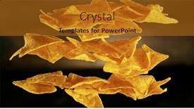  Presentation with food chips - PPT theme having potatoes-chips-flying-up background and a gold colored foreground
