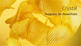  Presentation with food chips - PPT theme consisting of potatoes-chips-flying-up background and a gold colored foreground