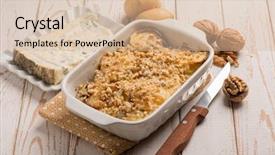  Presentation with dry fruits and nuts - PPT theme enhanced with potatoes flan with gorgonzola cheese background and a  colored foreground